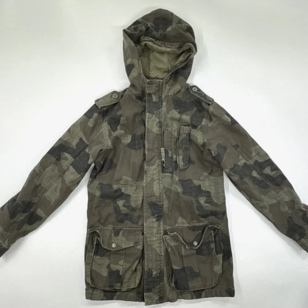 GAP Field Army Jacket Youth XXL 14 16 Camo Anorak Hooded Military Lined Canvas